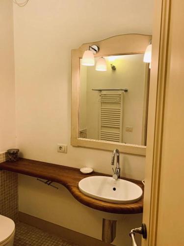 a bathroom with a sink and a mirror at la locanda di anita in Cetona