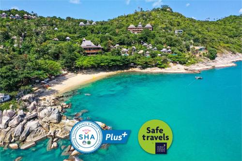 an island with a resort sign and a beach at Santhiya Koh Phangan Resort and Spa in Thong Nai Pan Noi