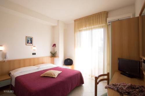 um quarto de hotel com uma cama e uma televisão em HOTEL NARCISi2 em Roseto degli Abruzzi