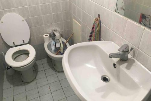 a bathroom with a white sink and a toilet at Green house in Naples