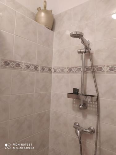 une douche avec pommeau de douche dans une salle de bain dans l'établissement Mountain View Townhouse Quillan, à Quillan