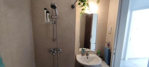 a bathroom with a shower and a sink at Mediterranean Seaside Authentic Beach House in Polis Chrysochous