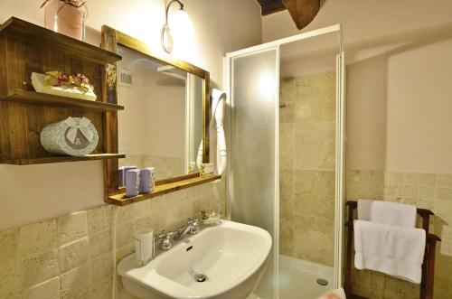 une salle de bain avec lavabo et douche dans l'établissement Il Portico, à Gaiole in Chianti