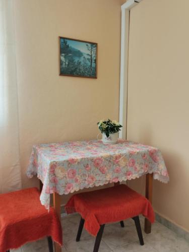 a table with a potted plant on top of it at Guest House 51 in Kranevo
