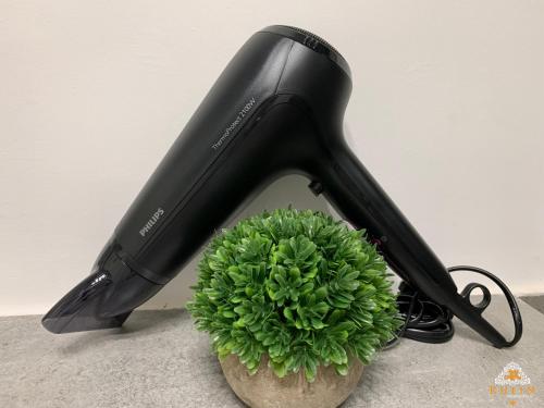 a black blow dryer next to a green plant at Rhein Apartment Souterrain Study in Vallendar