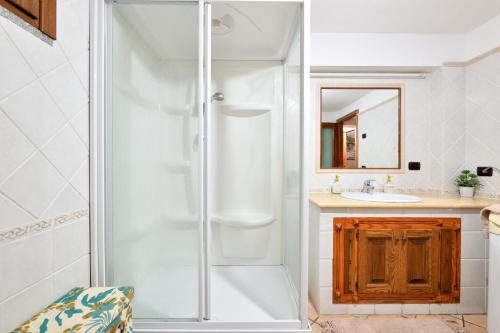 a bathroom with a shower and a sink at Eleonora's Apartment in Santa Maria Navarrese