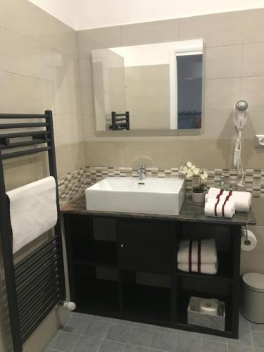 a bathroom with a sink and a mirror at Lady Hamilton B&B in Feletto
