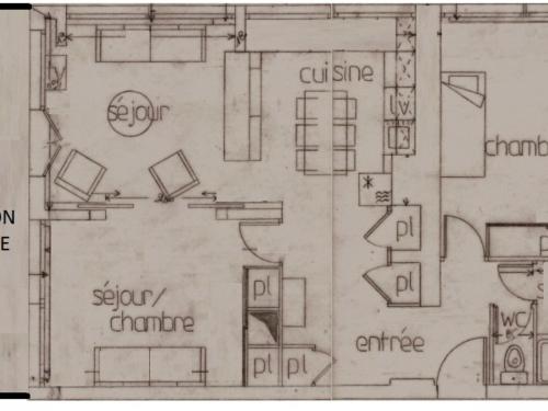 A planta de Appartement La Plagne, 3 pièces, 6 personnes - FR-1-455-104