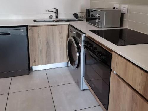 a kitchen with a washer and a sink and a dishwasher at The Blyde Crystal lagoon Pretoria in Pretoria