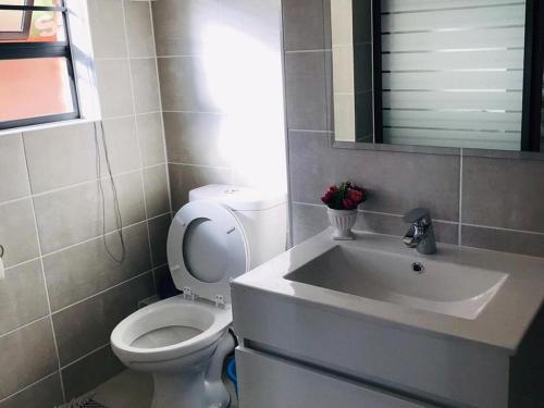 a bathroom with a white toilet and a sink at The Blyde Crystal lagoon Pretoria in Pretoria