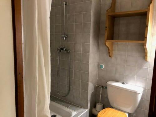 uma casa de banho com um chuveiro, um WC e uma banheira em Studio Brides-les-Bains, 1 pièce, 4 personnes - FR-1-512-171 em Brides-les-Bains