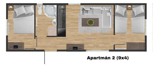 plan piętra pokoju z łazienką w obiekcie Amis apartmán 2 w Liptowskim Tarnowcu