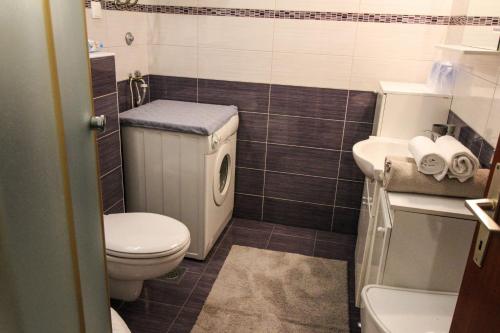 een kleine badkamer met een toilet en een wastafel bij Apartman Alka in Sinj