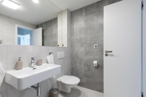 a bathroom with a white sink and a toilet at RASL House in Luka nad Jihlavou