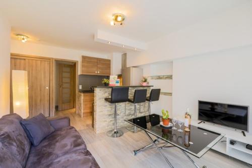 un salon avec un canapé et une télévision dans l'établissement SUEDE 2 AP4208 By Riviera Holiday Homes, à Nice