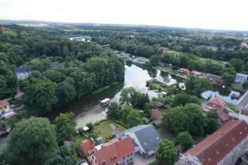 an aerial view of a river in a town at Altstadt-Insel in Rathenow