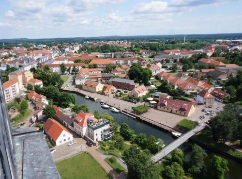 an aerial view of a town with a river at Altstadt-Insel in Rathenow