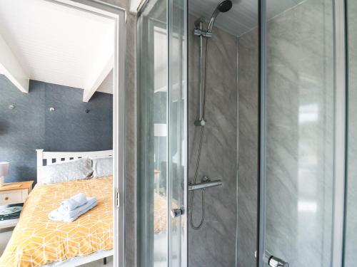 アベリストウィスにあるCaban Glasの部屋にはシャワーとベッド付きのバスルームがある