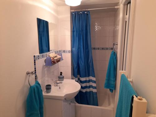 een badkamer met een wastafel en een douche bij LES SOURCES GITE in Sainte-Marie-Outre-lʼEau