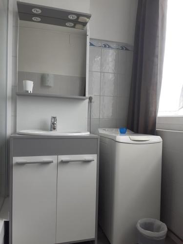 une salle de bain blanche avec un lavabo et des toilettes dans l'établissement Appartement PAP2S, à Millau
