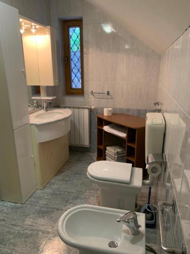 ein Badezimmer mit einem WC, einem Waschbecken und einem Spiegel in der Unterkunft Wine House, Zidanica Gruden in Novo Mesto