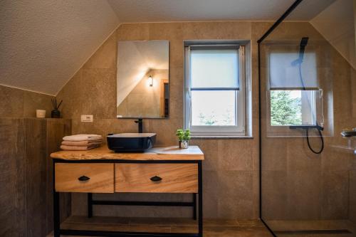 a bathroom with a sink and a shower at Villa Vucipolje in Posušje