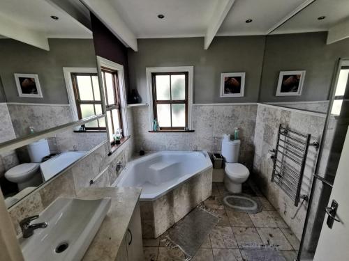 a bathroom with a tub and a toilet and a sink at Happy Homes - Imhoffs Gift in Imhoffʼs Gift