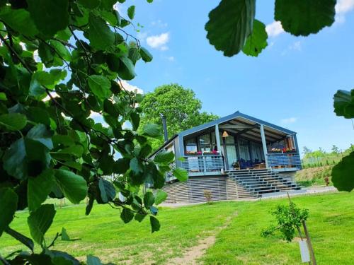 a building in a field with a grassy field at Bohemian Homes - Buddha in Horní Podluží