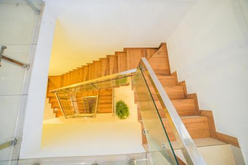 a staircase in a house with a potted plant at Oceana Hills Residency in Alleppey