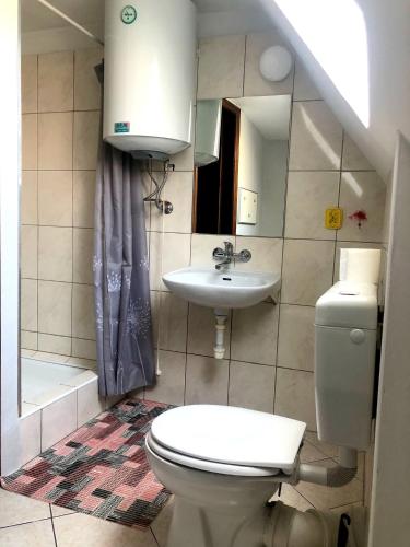 a bathroom with a toilet and a sink at Arenia Łeba -Filia Kompleksu ARENA SŁOŃCA in Łeba