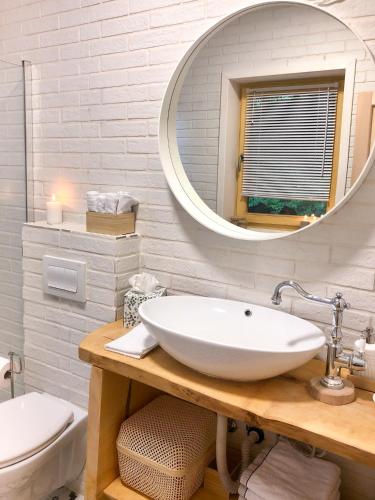 a bathroom with a sink and a mirror at Zen House in Brod na Kupi