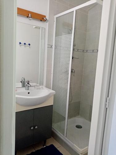 un bagno con lavandino e doccia di La girolle a Hourtin