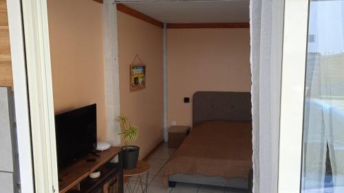 Kleines Zimmer mit einem TV und einem Bett. in der Unterkunft Chez Fred A Saint Andre in Saint-André
