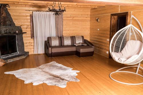 a living room with a couch and a swing at Вілла Софі in Verkhovyna