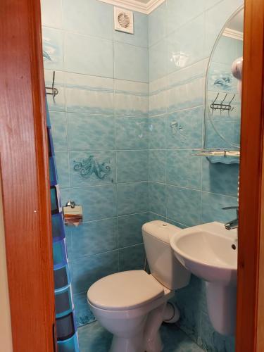 a bathroom with a toilet and a sink at Готель "Монастирський" in Putyvlʼ