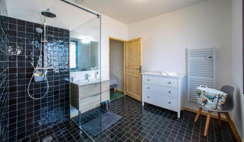 a bathroom with a shower and a sink and a toilet at MAS de COLOMINA Aigues-Mortes in Aigues-Mortes