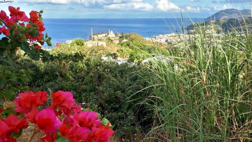 a castle on top of a hill with flowers at Casa tra Cielo e Mare in Lipari