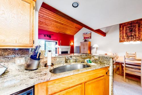 a kitchen with a sink and a counter top at Elkhorn Retreat in Sun Valley