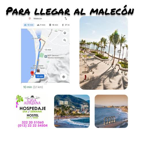 a collage of photos of a beach and a map at Posada Casa Adriana in Puerto Vallarta