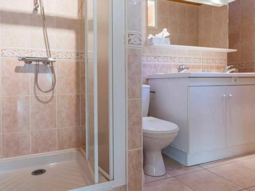ein Bad mit einer Dusche, einem WC und einem Waschbecken in der Unterkunft Gîte Vieillevigne, 3 pièces, 5 personnes - FR-1-306-797 in Vieillevigne