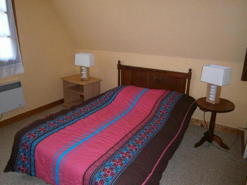 a bedroom with a bed and two tables with lamps at Maison de charme en pleine nature avec étang de pêche, proche d'Authon-du-Perche, animaux admis. - FR-1-581-1 in Authon-du-Perche