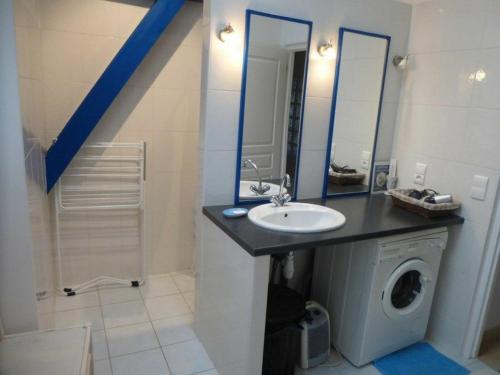 a bathroom with a sink and a washing machine at Gîte Lavoûte-sur-Loire, 4 pièces, 5 personnes - FR-1-582-238 in Lavoûte-sur-Loire