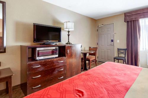 a hotel room with a bed and a flat screen tv at Econo Lodge Black Hills in Rapid City