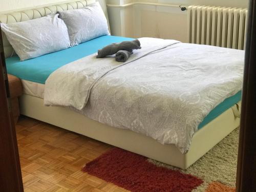 een bed met een kat die er bovenop slaapt bij Tresnja in Banja Luka
