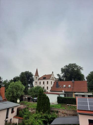 a group of houses with solar panels on the roofs at Gästewohnung am Thümmlitzwald in Grimma