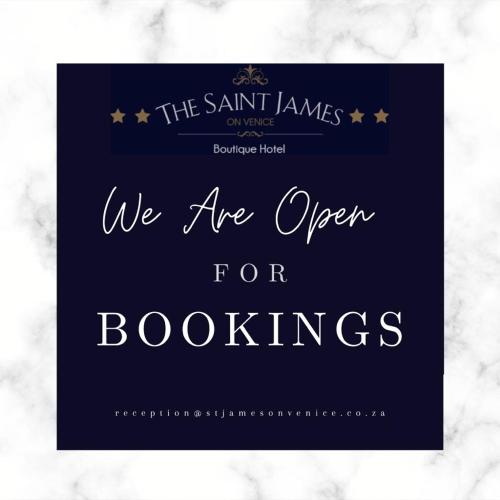 a sign that says we are open for booches at Saint James on Venice in Durban