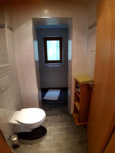 a small bathroom with a toilet and a window at Flörl in Zell am Ziller