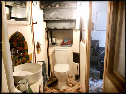 La petite salle de bains est pourvue de toilettes et d'un lavabo. dans l'établissement Le Triplex, à Vernet-les-Bains