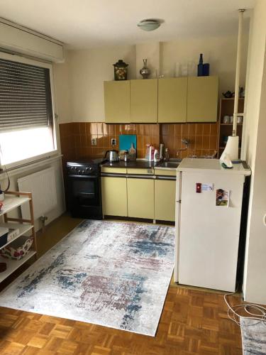 kuchnia z białą lodówką w pokoju w obiekcie Apartment Kleo w mieście Tuzla