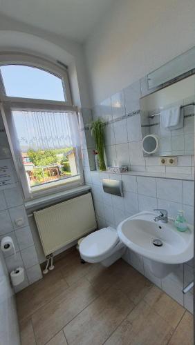 a bathroom with a toilet and a sink at Ferienwohnung Döring in Erfurt